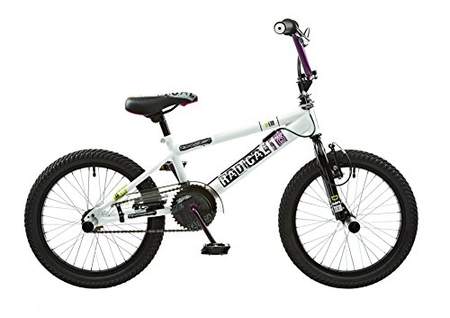 BMX : Bicicleta BMX Rooster Radical de 18 pulgadas con rotor y clavijas, infantil, blanco / morado
