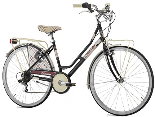 Paseo : Bicicleta Cicli Cinzia para mujer, cuadro de acero, 6 velocidades, 66 cm, talla 44, color negro, tamao H 44, tamao de rueda 26.00