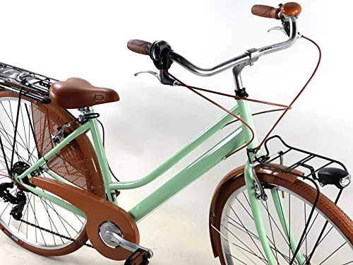 Paseo : Bicicleta Mujer Retro Vintage Bici de Paseo Ruedas 28″ con Cambio Shimano 6 Velocidad / Verde Pistacho