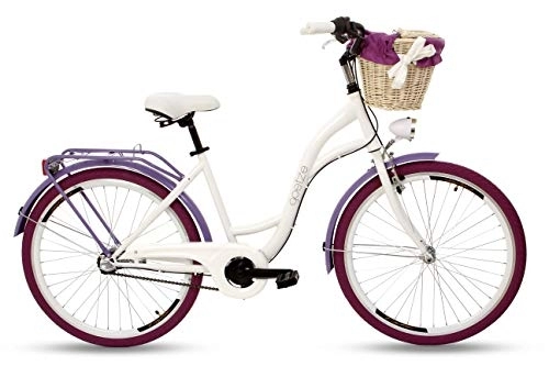 Paseo : Goetze Style Vintage Retro Citybike - Bicicleta holandesa para mujer, cambio de 3 marchas, freno de contrapedal, ruedas de aluminio de 26 pulgadas, cesta con acolchado gratis.