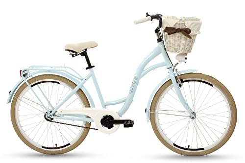 Paseo : Goetze Style Vintage Retro Citybike - Bicicleta holandesa para mujer, ruedas de aluminio de 26 pulgadas, 1 marcha sin cambio, pedal de descenso, cesta con acolchado