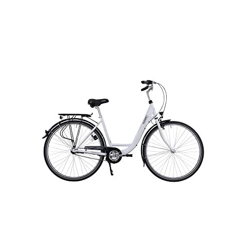 Paseo : HAWK City Wave Premium - Bicicleta para mujer de 26 pulgadas, color blanco, con cambio de buje Shimano Nexus de 3 marchas, una entrada profunda y asas ergonómicas