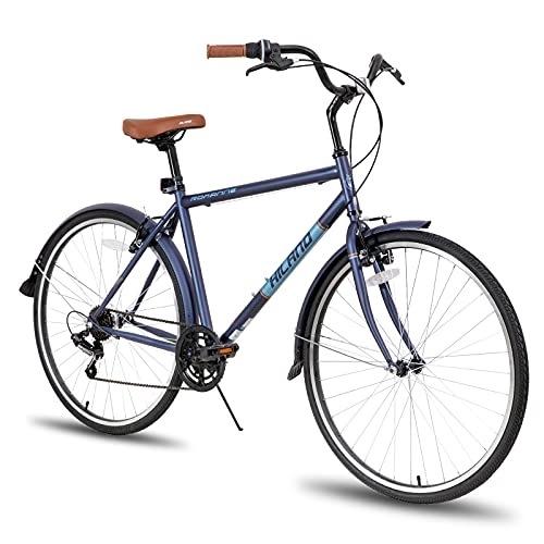 Paseo : Hiland - Bicicleta de ciudad vintage, 700 C, 7 velocidades, cambio de marchas Shimano, 50 cm, color azul, para hombre y mujer