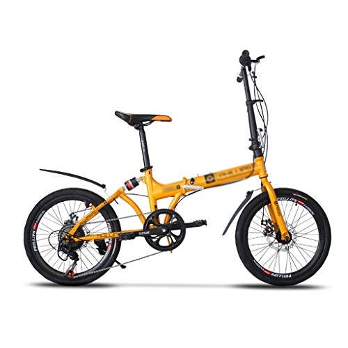 Paseo : Paseo Bicicleta Plegable Bicicleta porttil Amortiguador Sistema de Freno de Doble Disco Boy Girl Bike Ultra Light Mini 20 Pulgadas (Color : Yellow, Size : 150-60-95cm)