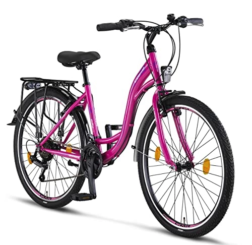 Paseo : Stella Bicicleta para Mujer, 26 pulgadas, luz de bicicleta, cambio 21 marchas, bicicleta de ciudad para niñas y niñas, Florenz, Amsterdam, Hollandrad, diseño retro, bicicleta infantil