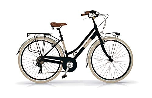 Paseo : Via Veneto VV605AL Bicicleta de Paseo Mujer Color Negro | Bicicleta Vintage de Paseo 6 Velocidades, Chasis de Aluminio, Guardabarros, Luces LED y Portaequipajes | Bici Urbana Mujer