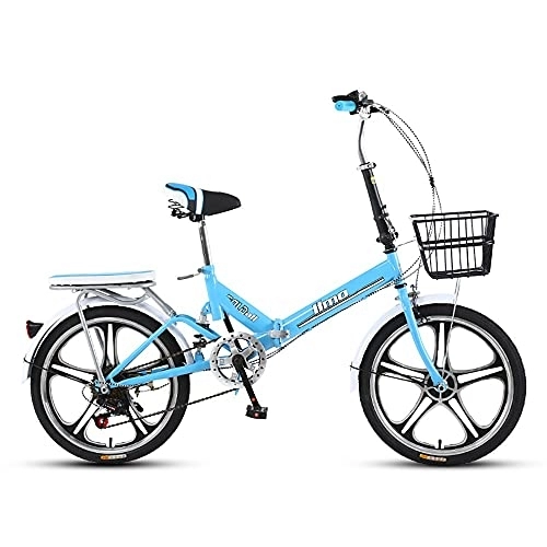 Plegables : 20 Pulgada Bicicleta Plegable para Hombres y Mujeres, Bicicleta Retro de Ciudad con Frenos de Disco Dobles de Velocidad Variable para Trabajo Ligero con Luces Traseras y Canasta