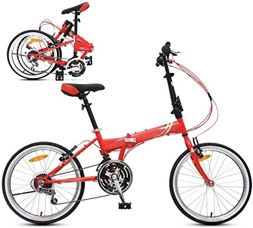 Plegables : 20 Pulgadas Bicicleta Plegable 21 Velocidad De Ciclo Viajero Diario Al Trabajo Bicicleta Plegable Ligero Absorción De Impacto / Adulto / Estudiante / Bicicleta De Automóvil De La Mujer, Rojo