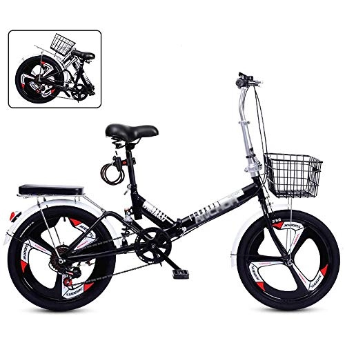 Plegables : 20 Pulgadas Bicicleta Plegable Para Adolescentes Bicicletas Plegables De Ocio Bicicleta Plegable City Commuter Bicicleta Amortiguadora Con Peso Ligero De 6 Velocidades (Carga Máxima 130 Kg), Negro