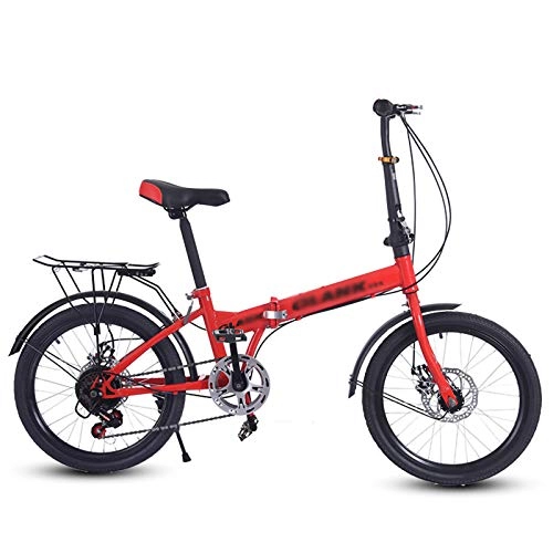 Plegables : 20 Pulgadas Bicicleta Plegable para Adulto Hombres Y Mujer, Mini Ligero Bicicleta Plegable para Estudiante Oficina Trabajador Urbano, Alto Acero Carbono Cuadro, Doble Freno De Disco, Rojo