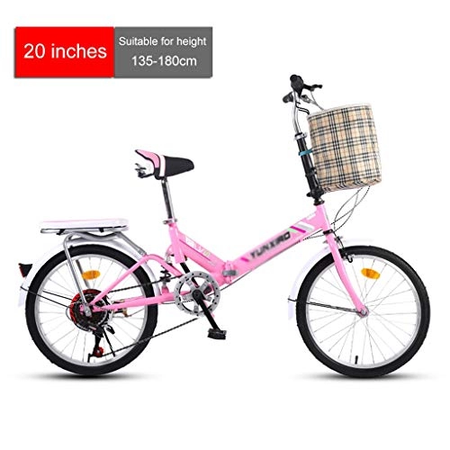Plegables : 20 pulgadas de velocidad variable bicicleta plegable bicicleta bicicleta de montaña Niños Adultos luz de la bicicleta portátil Urbano carretera Vespa ( Color : Pink , Size : 155*30*98-114cm )