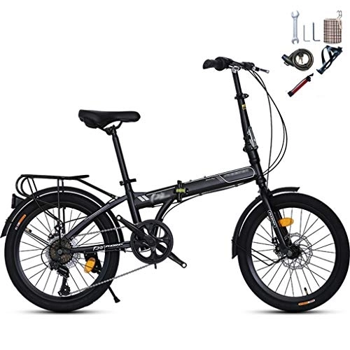 Plegables : AOHMG 20'' Bicicleta Plegable, 7- Velocidades Marco Shimano Engranajes de Acero Ligero Compacto Plegable de cercanías de la Ciudad de Bicicletas, Unisexe, Black