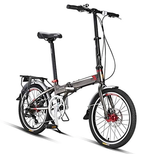 Plegables : AOHMG 20'' Bicicleta Plegable, 7- Velocidades Shimano Adultos Marco Ligero de Aluminio Plegable de cercanías de la Ciudad de Bicicletas, con Las defensas / Parrilla Trasera, Black