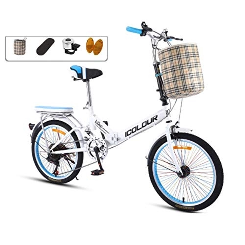 Plegables : AOHMG 20'' Bicicleta Plegable para Adultos, 7- Velocidades Marco de Acero Compacto Unisexe Plegable Ciudad de Bicicletas, con Las defensas / Parrilla Trasera, Blue