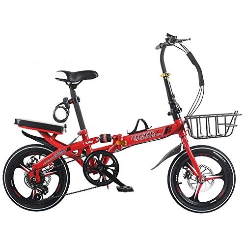 Plegables : AOHMG Bici Plegable Peso Ligero Adulto Bicicleta Plegable, 6- velocidades Chasis Reforzado con Asiento Ajustable, Red_20in