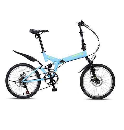 Plegables : AOHMG Bicicleta Plegable Adulto Peso Ligero, 7- velocidades Montaa Bici Plegable, Blue_20in
