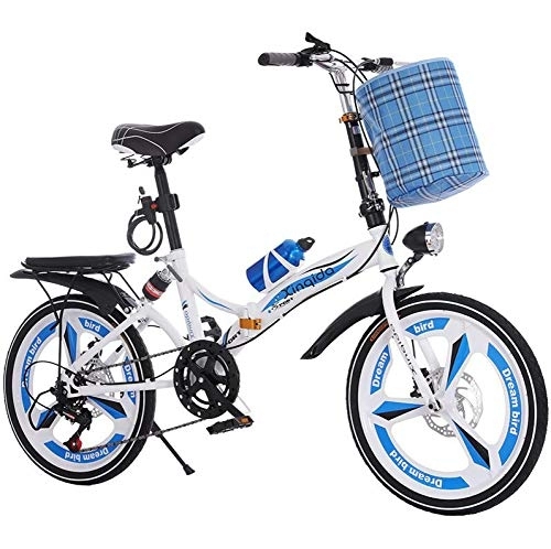 Plegables : AOHMG Bicicleta Plegable para Adultos Ligero, 6- velocidades Ciudad Bici Plegable Marco Duradero con, Blue_20in