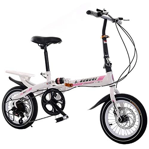 Plegables : AOHMG Bicicleta Plegable Peso Ligero Bici Plegable, 6-velocidades with Sillin Confort, White Pink_14in