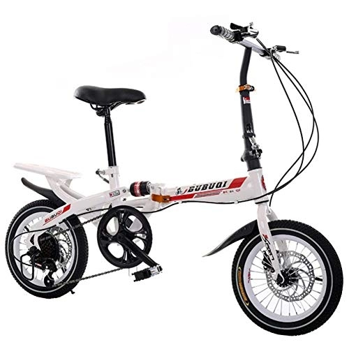 Plegables : AOHMG Bicicleta Plegable Peso Ligero Bici Plegable, 6-velocidades with Sillin Confort, White Red_14in
