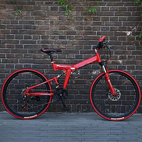 Plegables : ASPZQ Bicicleta De Montaña De 26 Pulgadas para Hombres Y Femeninos De Doble Disco para Mujer Bicicleta De Montaña De La Bicicleta De Velocidad Variable, Rojo, 24 Inches