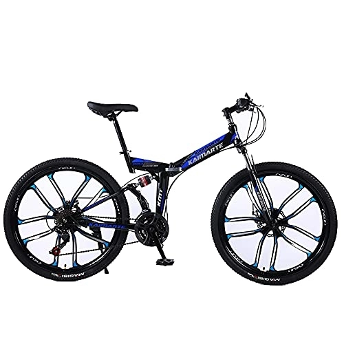 Plegables : ASPZQ Bicicleta de montaña Plegable, Frenos de Doble Disco, Doble Amortiguador, Bicicleta de montaña de Velocidad Variable, Bicicleta de una Sola Rueda, A, 24 Inch 21 Speed