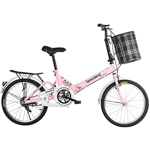 Plegables : ASYKFJ bicicleta plegable Bicicleta plegable Estudiante Adulto Dama sola velocidad City del viajero al aire libre deporte de la bici, rosa claro bici de la ciudad del viajero for bicicleta plegable de