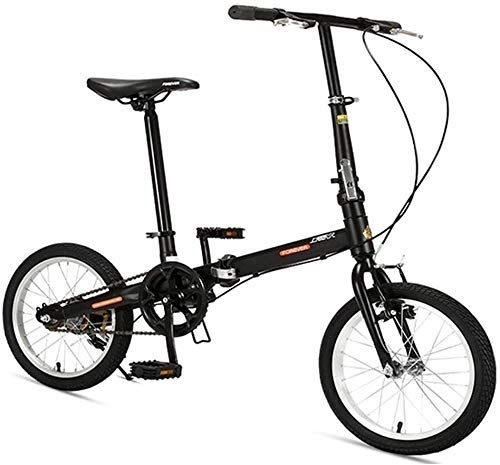 Plegables : AYHa 16" Las bicicletas plegables, de alto carbono acero de la bici plegable de peso ligero, Mini marco reforzado de una sola velocidad de cercanías de bicicletas, ligero portátil, Negro