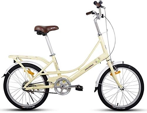 Plegables : AYHa Adultos de 20" bicicletas plegables, peso ligero Bicicleta plegable con estante trasero Carry, sola velocidad plegable compacto de bicicletas, marco de aleación de aluminio, Amarillo claro