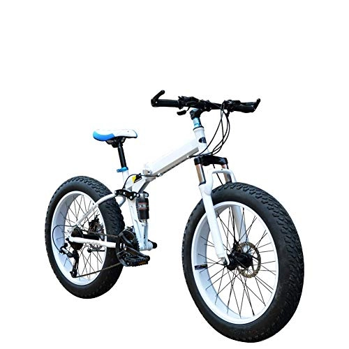 Plegables : AYHa Bicicletas de montaña para adultos, doble freno de disco 20 / 26 pulgadas plegable 4.0 Fat Tire Bike 7 / 21 / 24 / 27 / 30 velocidad con la absorción de choque, Blanco, B 7 velocidad