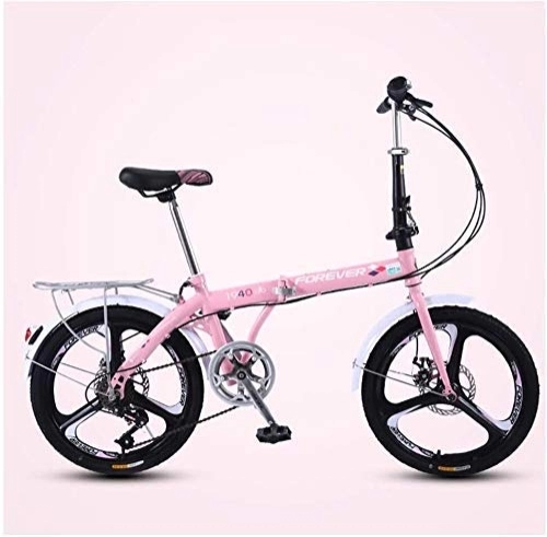 Plegables : AYHa Las mujeres bicicleta plegable de 20 pulgadas, 7 adultos velocidad plegable bicicletas de cercanías, bicicletas plegables de peso ligero, de alta carbón del marco de acero, rosa tres radios, Rosa