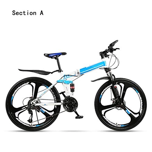 Plegables : AYHa Plegable bicicleta de montaña, 26 pulgadas de bicicletas para adultos Ciudad de doble freno de disco 21 / 24 / 27 / 30 Doble velocidad de absorción de choque unisex, blanco azul, E 24 de velocidad
