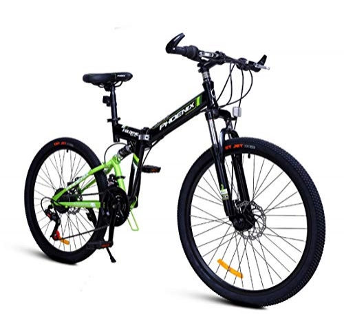 Plegables : Bicicleta De Ciudad 24-Velocidades Pliegue Bici con Absorción de Choque Doble para Unisex Adulto, Green, 24inch