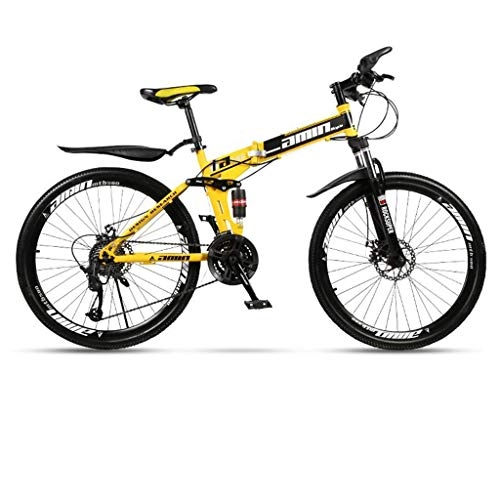 Plegables : Bicicleta de Montaa, De 26 pulgadas de bicicletas de montaña, bicicletas plegables hardtail, Marco de acero al carbono, doble freno de disco y suspensin completa ( Color : Yellow , Size : 27 Speed )