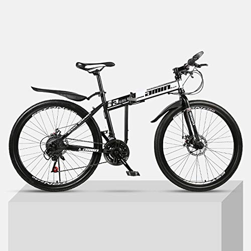 Plegables : Bicicleta de montaña 26 Pulgadas Plegable Marco de Acero de Alto Carbono Frenos de Disco Doble Bicicleta de montaña Unisex Estudiante-Negro_21 velocidades