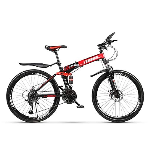 Plegables : Bicicleta de montaña plegable Rueda de 26 pulgadas, velocidades de 21 / 24 / 27 / 30 Bicicleta todoterreno de alto carbono, bicicleta de cola suave con frenos de doble disco y amortiguador, Rojo, 27Speed