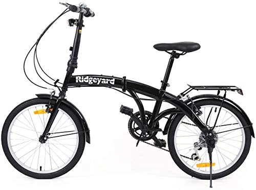 Plegables : Bicicleta plegable de 20 pulgadas con 7 marchas, con luz LED de batería y soporte trasero, color negro
