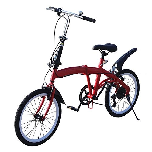Plegables : Bicicleta plegable de 20 pulgadas de acero frontal plegable rojo con freno doble V, peso máximo de 90 kg