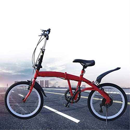 Plegables : Bicicleta plegable de 20 pulgadas, marco de acero al carbono, 7 velocidades, frenos en V dobles, altura del asiento ajustable hasta 90 kg, color rojo, unisex, deportes al aire libre