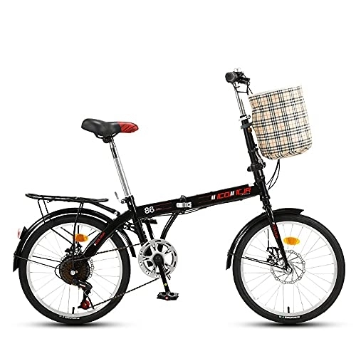Plegables : Bicicleta Plegable para Hombres y Mujeres, Bici 20 Pulgadas Adulto con Frenos de Disco Dobles de Velocidad Variable para Trabajo Ligero con Luces Traseras y Canasta para Automóvil