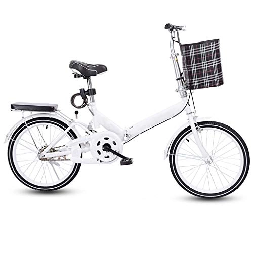 Plegables : Bicicletas Bicicleta De 20 Pulgadas De Una Sola Velocidad De La Bicicleta Plegable De Las Mujeres Cómodas, Cesta De Bicicleta, Bicicletas Tráfico De Carreteras, Bicicletas Montaña ( Color : White )