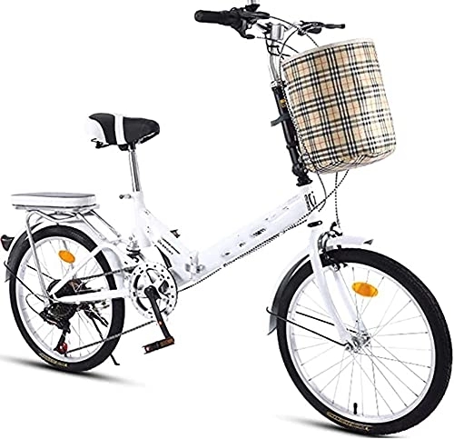 Plegables : Bicicletas De Montaña Bicicleta Plegable Velocidad Variable Hombre Mujer Adulto Estudiante Ciudad Commuter Bicicleta Deportiva Al Aire Libre con Cesta, Blanco