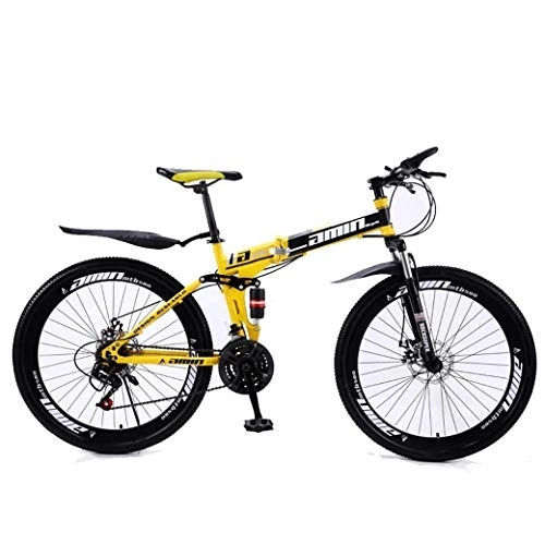 Plegables : Bicicletas plegables de bicicleta de montaña, freno de disco doble de 21 velocidades y 21 pulgadas, suspensión completa antideslizante, cuadro de aluminio ligero, horquilla de suspensión, amarillo, A