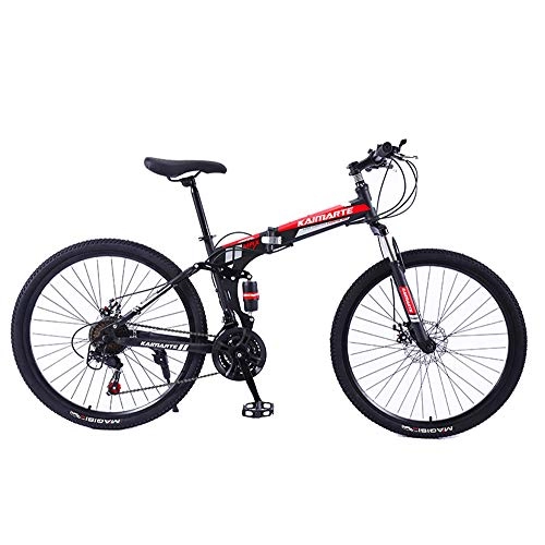Plegables : CARACHOME Bicicleta de montaña de 26 Pulgadas Diseo Plegable Bicicleta de montaña de Acero de Alto Carbono Bicicleta de montaña Bicicleta de 21 velocidades (Blanco, Amarillo, Rojo), Negro