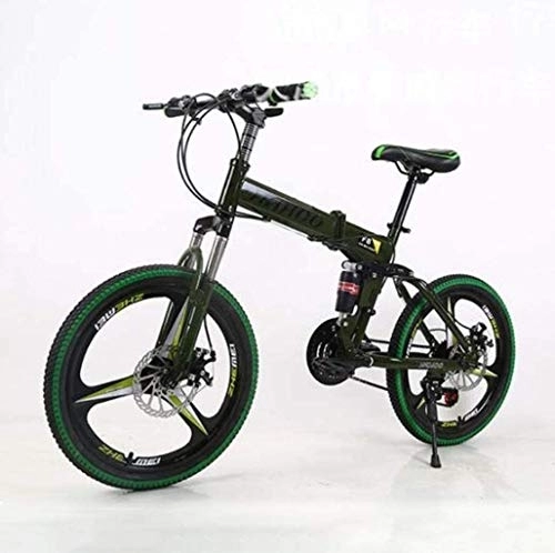 Plegables : Ceiling - Bicicleta de montaña plegable para adulto, BMX, 20 pulgadas, incluye 3 radios, doble freno de disco, suspensión antideslizante total, horquilla amortiguada (color: verde)