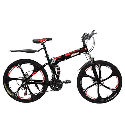 Plegables : CXSMKP Bicicleta De Montaa Plegable Bicicleta De Suspensin Completa De 26 Pulgadas Bicicletas MTB De 21 Velocidades, Freno De Disco Doble, Acero con Alto Contenido De Carbono, Negro