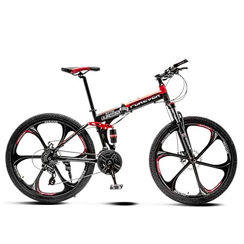 Plegables : CXSMKP Bicicleta De Montaa Plegable para Adulto 24 Pulgadas, 6 Habl 21 Velocidades Freno De Disco Doble, Suspensin Completa, Neumticos Antideslizantes, Estructura De Acero Al Carbono, Rojo