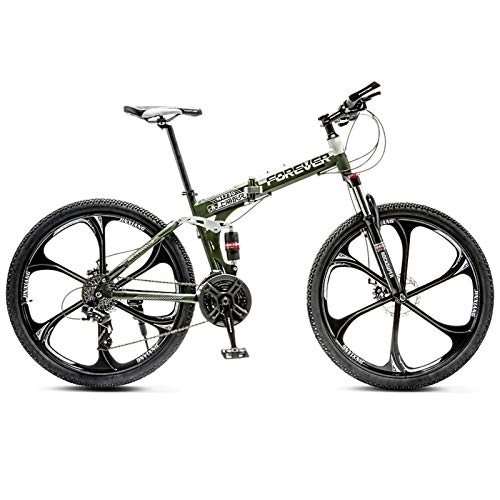 Plegables : CXSMKP Bicicleta De Montaa Plegable para Adulto 24 Pulgadas, 6 Habl 21 Velocidades Freno De Disco Doble, Suspensin Completa, Neumticos Antideslizantes, Estructura De Acero Al Carbono, Verde