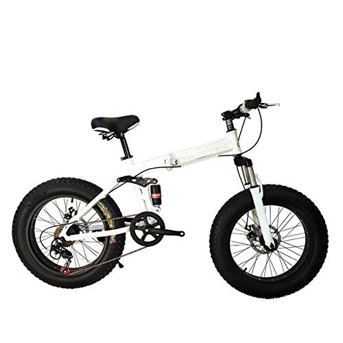 Plegables : Dapang Bicicleta de Montaa Plegable, 26 Pulgadas, Velocidad 21 / 24 / 27, Engranajes Shimano con 4.0"de Grasa Neumtica, Bicicletas de Nieve, White, 7speed