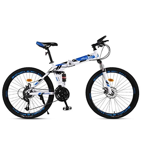 Plegables : Dapang Bicicleta de montaña 21 / 24 / 27 Velocidad Marco de Acero 27.5 Pulgadas Ruedas de 3 radios Bicicleta de suspensión Plegable Doble, Blue, 24speed