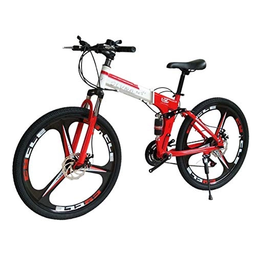 Plegables : Dapang Bicicleta de montaña Marco de Acero de 27 velocidades 26 Pulgadas Ruedas de 3 Rayos Doble suspensión Bicicleta Plegable Negro Blanco, 3, 27speed